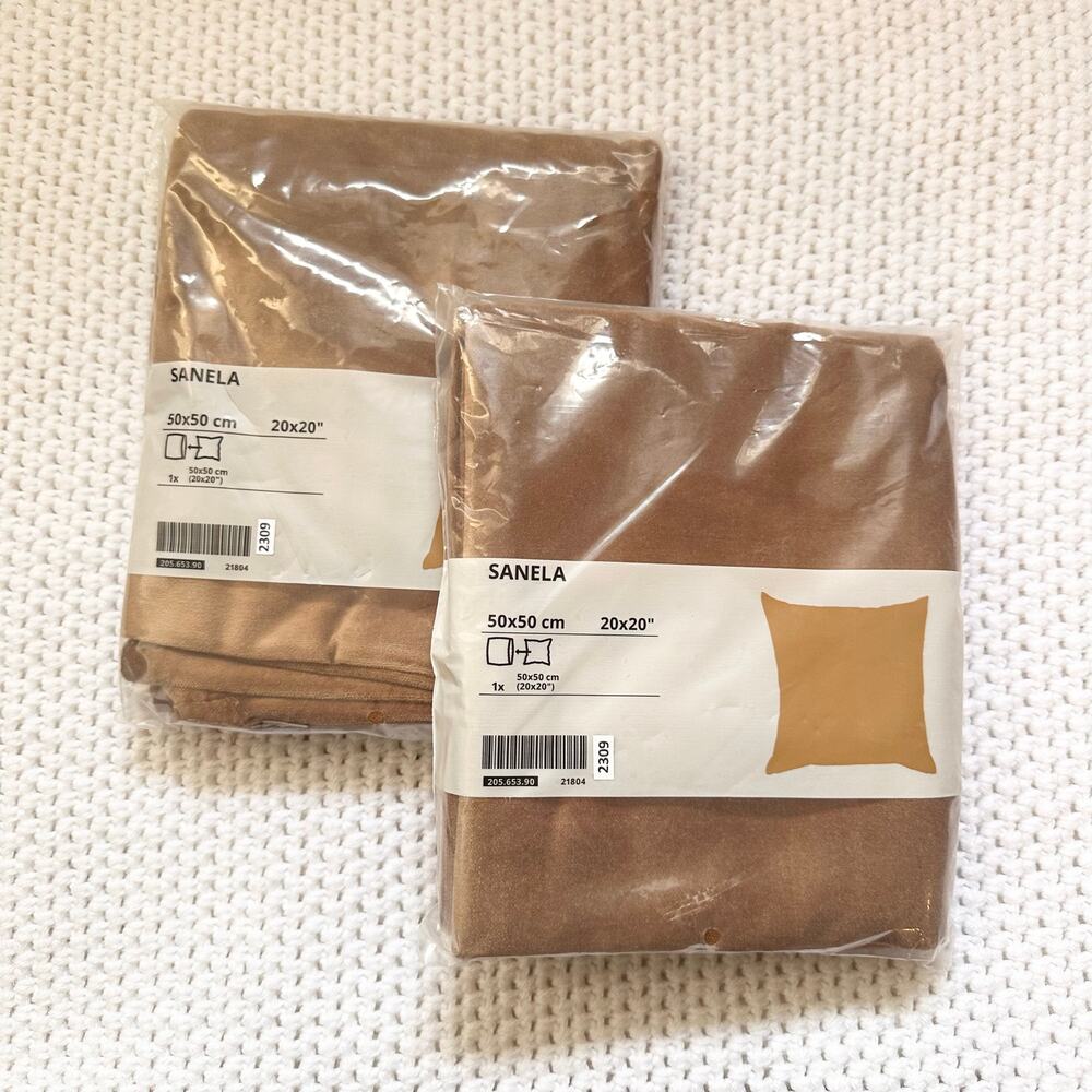 IKEA Sanela Tan Beige Velvet Throw Pillow Covers 20" x 20" New Set of 2